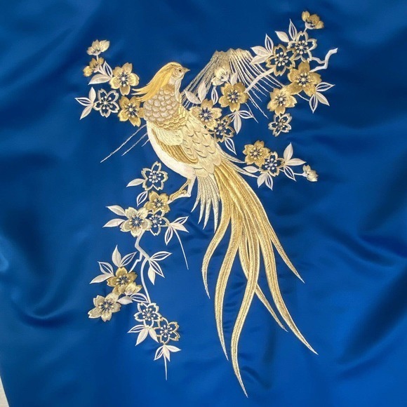 Embroidered Floral Asian Robe Royal Blue One Size Made In Japan NWOT - Picture 6 of 9